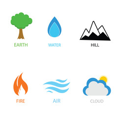 Elements of nature fire air earth and water symbols  set
