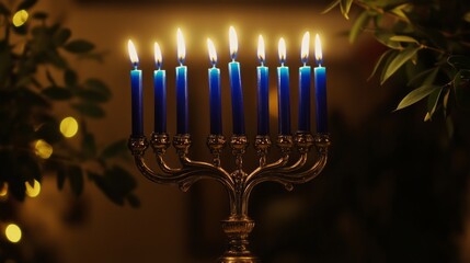 Fototapeta premium Hanukkah Menorah with blue candles