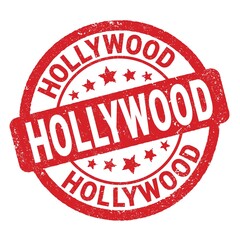 HOLLYWOOD text written on red round stamp sign.