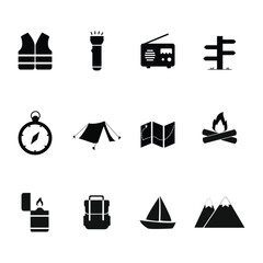 Travel and Adventure black and white  Icon set
