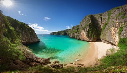 Nature's Embrace: A Secluded Beach Framed by Cliff Walls