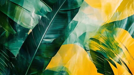 Tropical Paradise Abstract Banana Leaf Texture in Vibrant Greens and Yellows