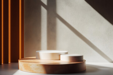 set of Luxuries podiums for branding and product presentation. Natural color podiums, copyspace, natural lighting with shadows