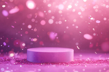 Saint Valentin's 14 February concept, Luxury background for branding and product presentation. pink  color podium with confetti and bokeh, festive holdiay advert concept...