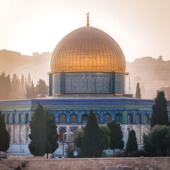 Obraz premium Isra Miraj with masjid al Aqsa illustration background