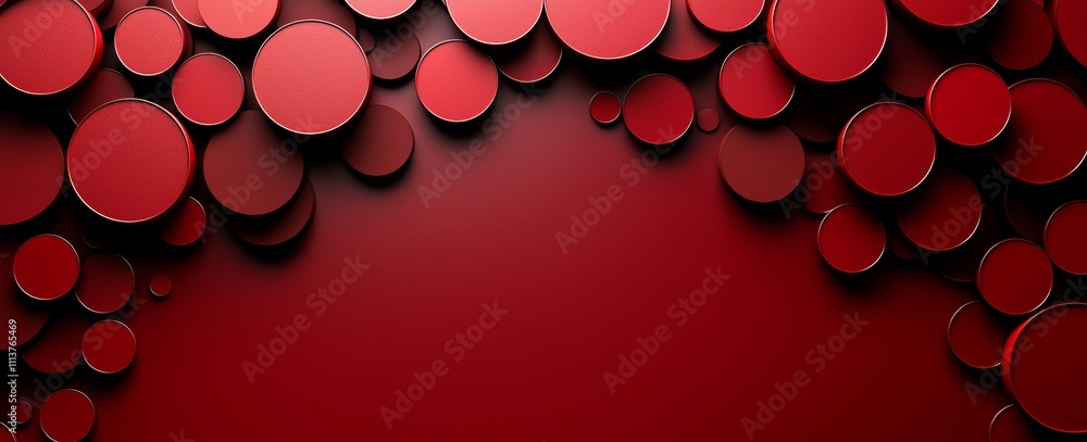Poster a graphic design featuring a 3d abstract circular paper layer texture, with a red geometric design a