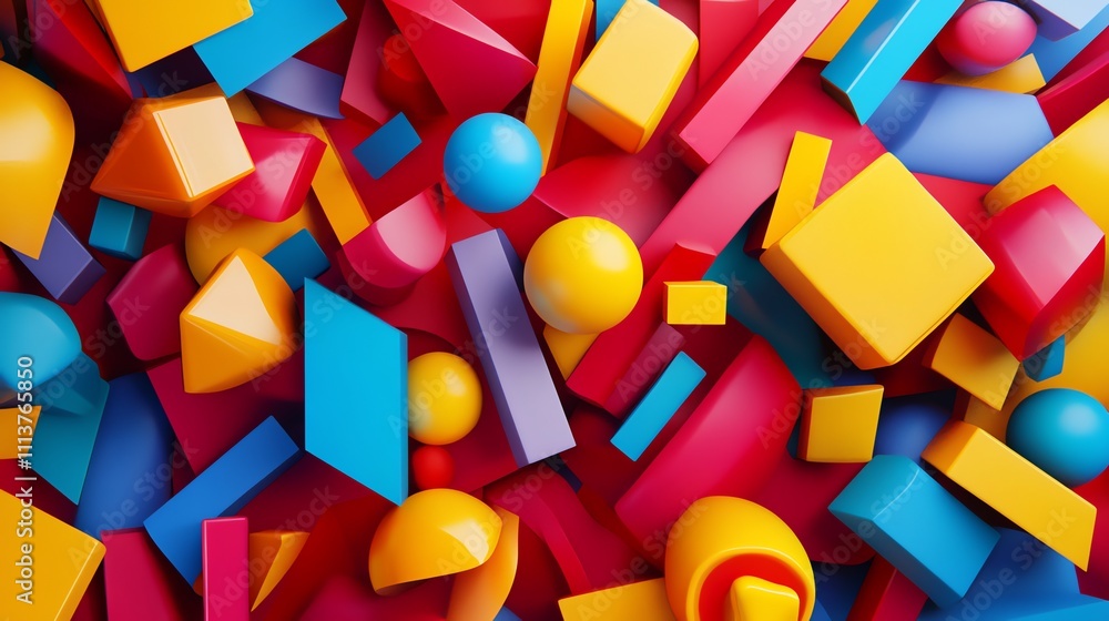 Poster abstract background with colorful 3d shapes.
