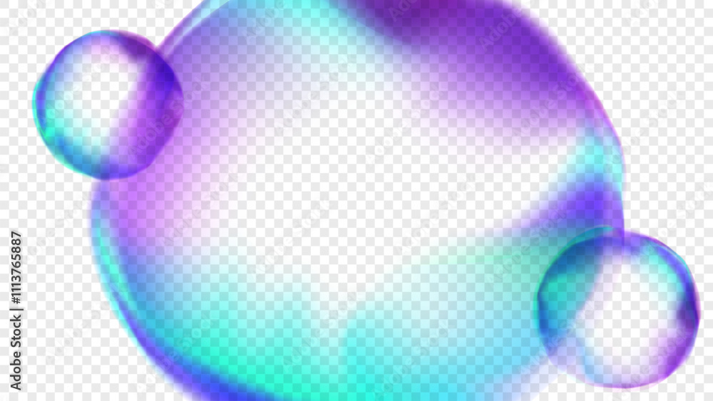 Poster Abstract blurred vibrant collored round shapes. Transparent background. Bright color gradients for creative graphic design. Overlay template. Vector illustration.