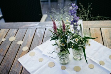 Rustic table setting with wildflowers