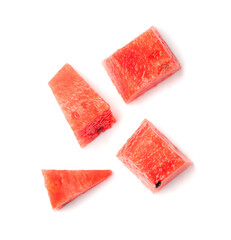 Watermelon pieces isolated. Water melon wedges pile, chopped Citrullus lanatus, red wassermelone...