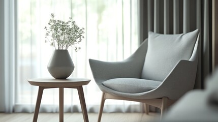 Modern minimalist living room chair and side table