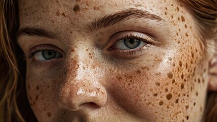 Naklejka premium close_up_caucasian_womans_face_with_freckles