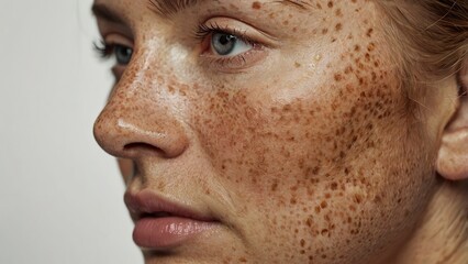 Fototapeta premium close_up_caucasian_womans_face_with_freckles