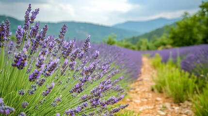 Obraz premium Exploring a lavender field in Provence, purple flowers stretching for miles, calming and beautiful