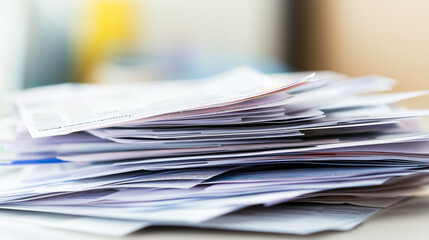 Medical bills paperwork scattered on a desk, symbolizing the financial burden and administrative challenges faced by patients and healthcare providers in managing medical expenses.