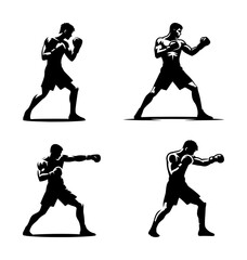 vector set of boxing athlete silhouette icon (artwork 1)