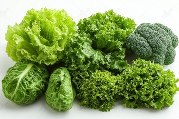 A variety of fresh green vegetables including lettuce and broccoli.