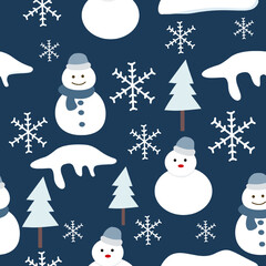Winter Seamless Pattern with Festive Snowflakes and Cozy Seasonal Elements