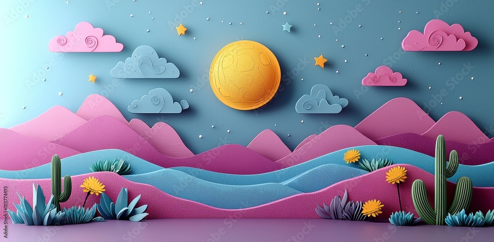 Wall mural against a blue outer space backdrop, alien planets and a falling asteroid with a neon glow trail are