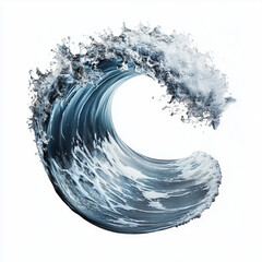 A curling ocean wave with frothy foam, isolated on a white backdrop.