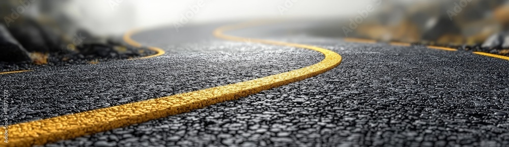 Poster a lonely, twisting highway with multiple forks stretching into the distance, complete with route dir