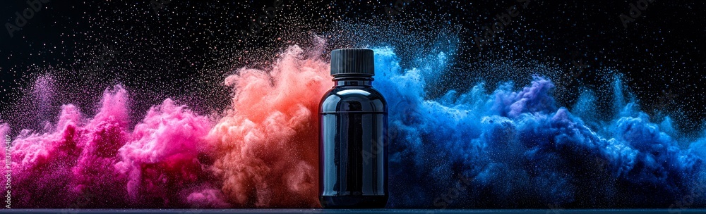 Poster isolated on a transparent background, the burst of colorful powder clouds. a realistic modern set of