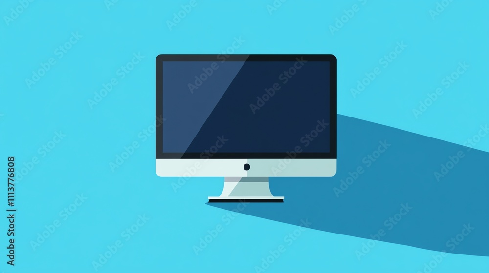 Poster flat design illustration of a computer monitor with a long shadow.