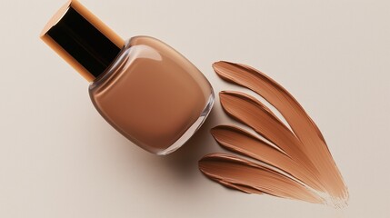 Liquid Foundation with Makeup Brush on a Beige Background