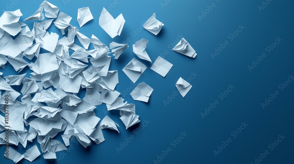 Poster a depiction of a stack of white paper sheets floating in the air.