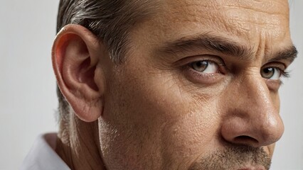 Obraz premium lose_up_view_of_a_mans_ear_on_white_backgroun