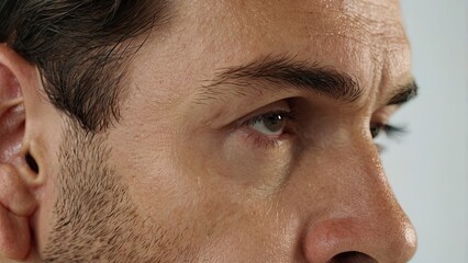 Fototapeta premium lose_up_view_of_a_mans_ear_on_white_backgroun