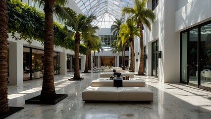 Chic and modern Palm Court in the Miami Design District, Miami, Florida, trendy, upscale, luxury, interior design