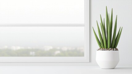 Fototapeta premium Unique natural indoor cactus. A potted succulent by a bright window, adding a touch of greenery to a minimalist interior.