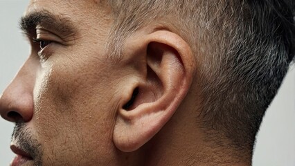 Obraz premium lose_up_view_of_a_mans_ear_on_white_backgroun