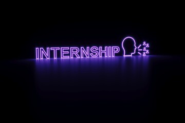 INTERNSHIP neon concept self illumination background 3D illustration