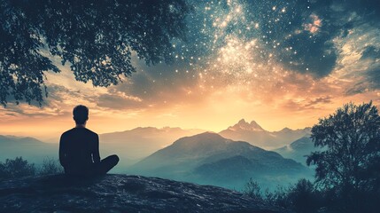 Obraz premium Serene Mountain Meditation at Sunset