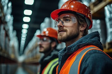 Engineer and Project Manager Discussing Production in Modern Industrial Warehouse