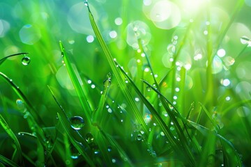 Fototapeta premium Morning dew on green grass pure beauty of nature.