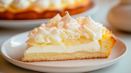 A slice of Roscon de Reyes with whipped cream filling, placed on a light-colored plate