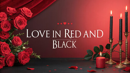 Romantic red roses and black candles create love filled ambiance
