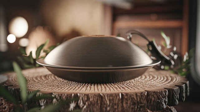 Handcrafted Hang Drum with Intricate Design and Reflective Metallic Surface