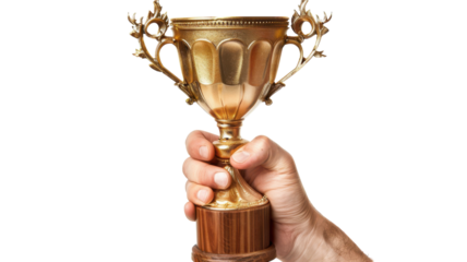 Celebratory Moment of Achievement with Trophy Cup in Hand