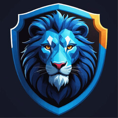 a blue shield with a lion head on it.