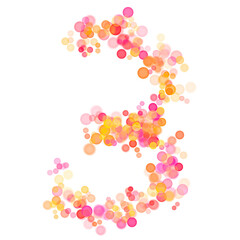 Number three (3) made with multicolored bokeh lights effect, Bokeh abstract isolated on white background, Blur, Glitter, Defocused, Seamless polka dot pattern, Creative, Illustration design