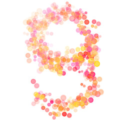 Number nine (9) made with multicolored bokeh lights effect, Bokeh abstract isolated on white background, Blur, Glitter, Defocused, Seamless polka dot pattern, Creative, Illustration design