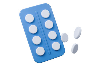 3D Package of White Pills icon isolated on transparent background. Emergency, Safety, Hospital doctor equipment medic health care concept. Minimal White capsules pills drug in package icon. 3d render.