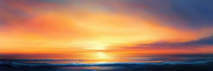 Sunset Landscape Impressionist Art with Warm Pastel Colors Gentle Waves and Tranquil Atmosphere