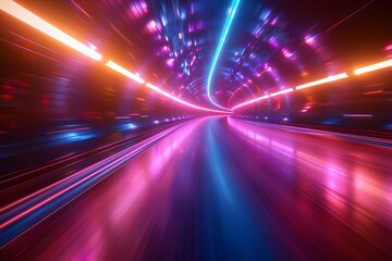 Futuristic Neon Light Tunnel with Vivid Colors for Digital Art and Background Design
