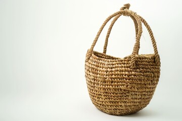 White background showcasing woven and straw bags.