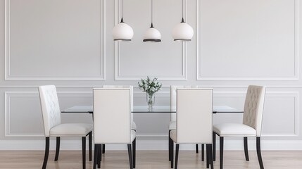 Fototapeta premium Elegant dining room setup modern home interior photography minimalist design natural light contemporary style